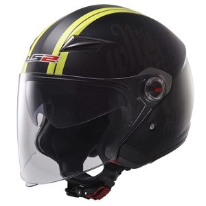Moto - ATV Open Face Helmet LS2 OF569 TRACK PARTY Matt Black-Hi-Vis Yellow